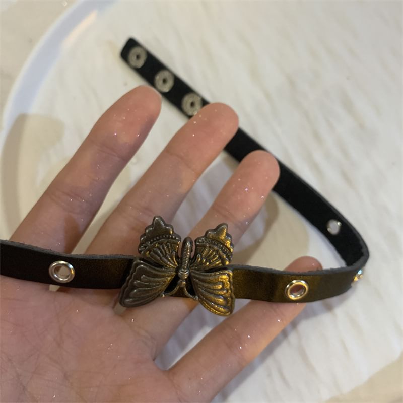 Faux Butterfly Choker Bracelet / Leather