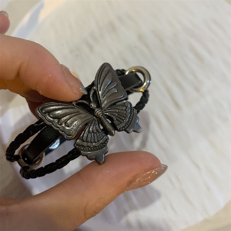 Faux Butterfly Choker Bracelet / Leather