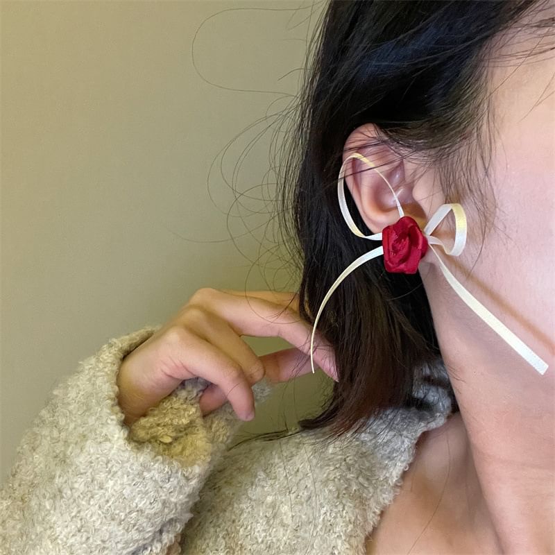 Earring Ribbon Rose Stud