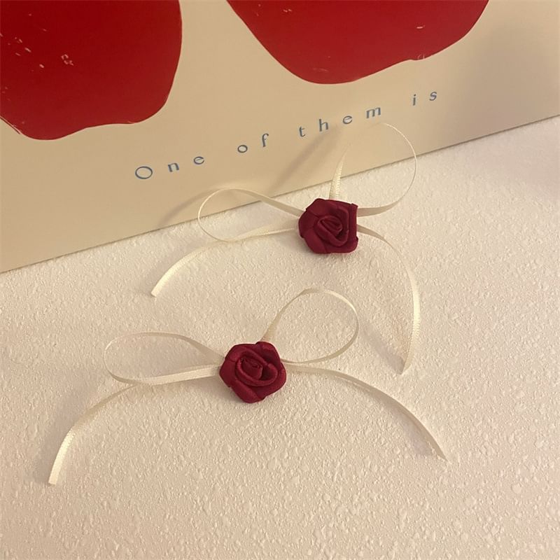 Earring Ribbon Rose Stud