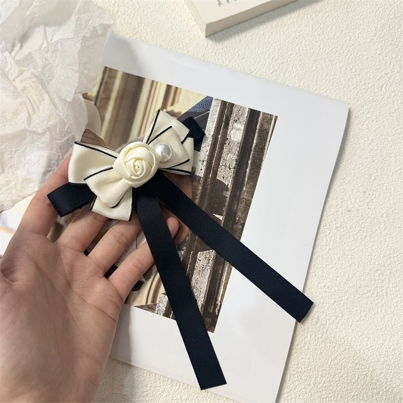 Rose Brooch Bow Pearl Faux