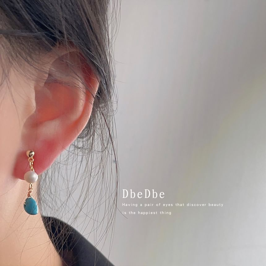 Earring Pearl Alloy Drop Freshwater Turquoise