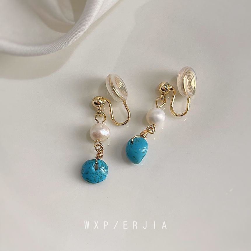 Earring Pearl Alloy Drop Freshwater Turquoise