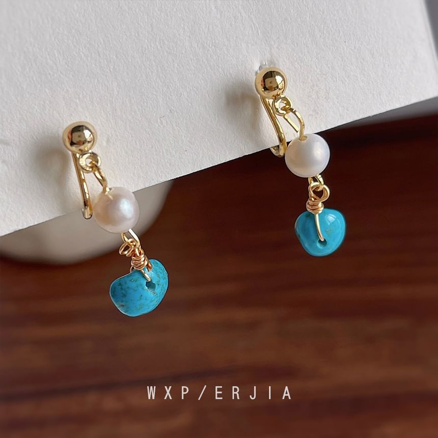 Earring Pearl Alloy Drop Freshwater Turquoise