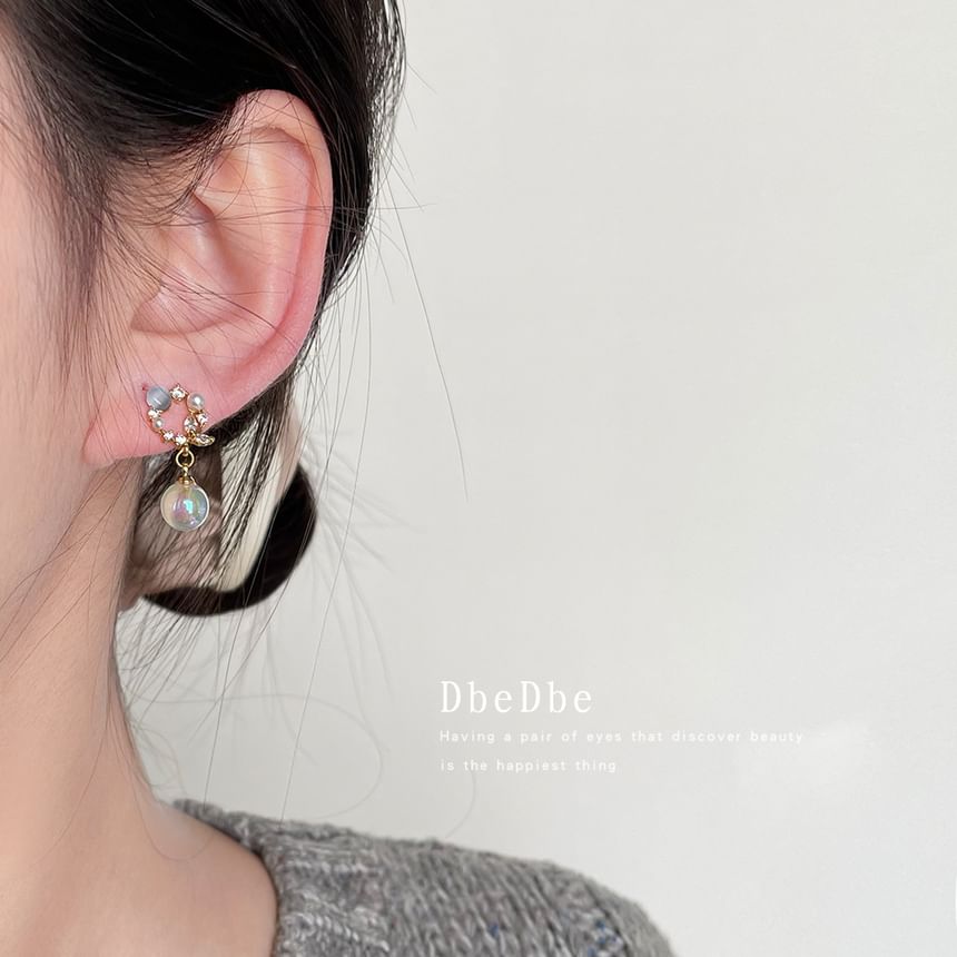 Rhinestone Alloy Pearl Drop Faux Earring