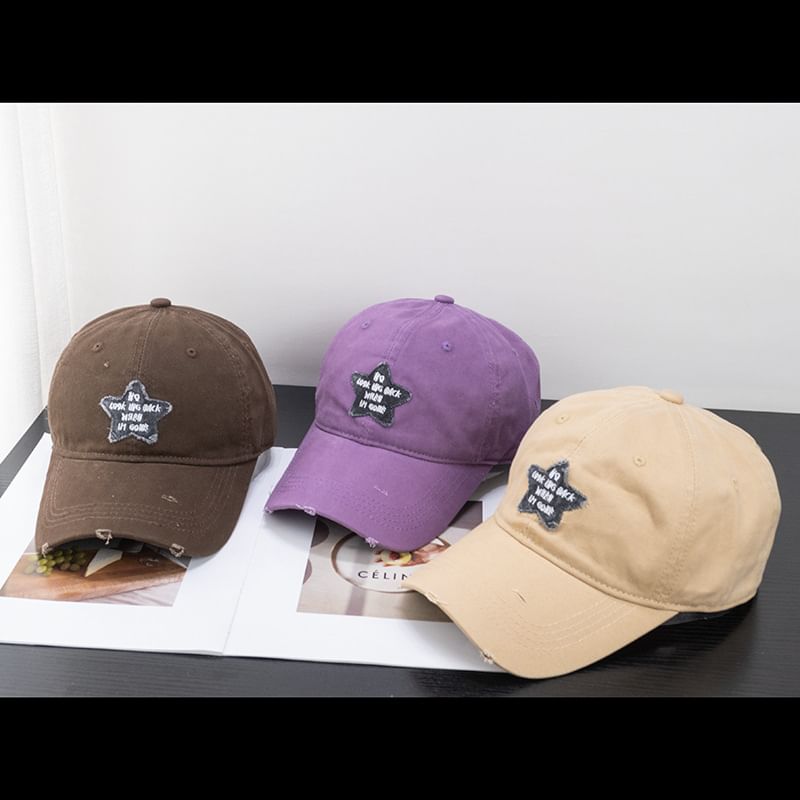 Star Baseball Applique Distressed Cap