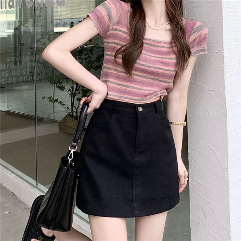 Plain A-Line Waist Skirt Mini High