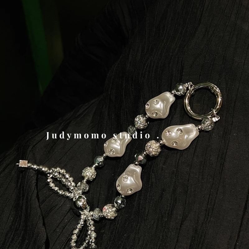 Rhinestone Phone Pearl Irregular Strap Faux