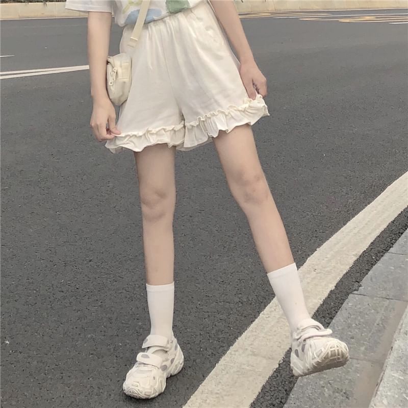 Shorts Plain Ruffle Waist Elastic