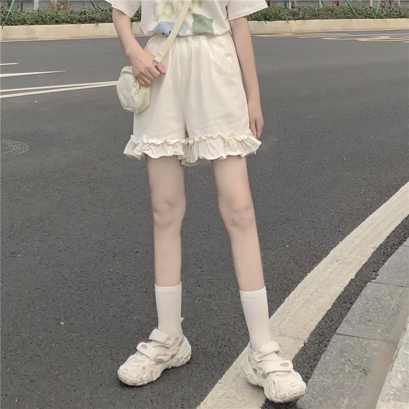 Shorts Plain Ruffle Waist Elastic