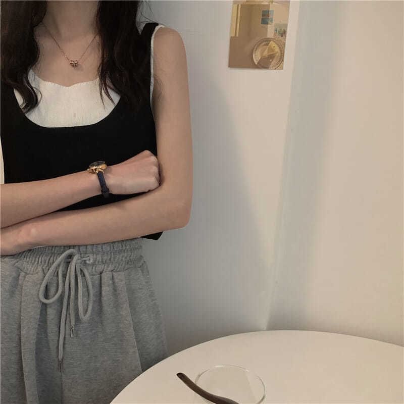 Top Mock Knit Piece Two Neck Scoop Tank