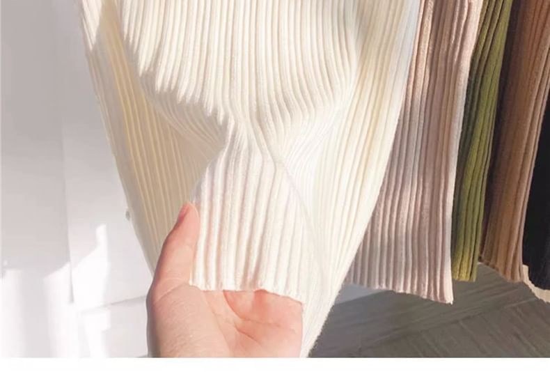 Neck Knit Tank Plain Ribbed Crew Top
