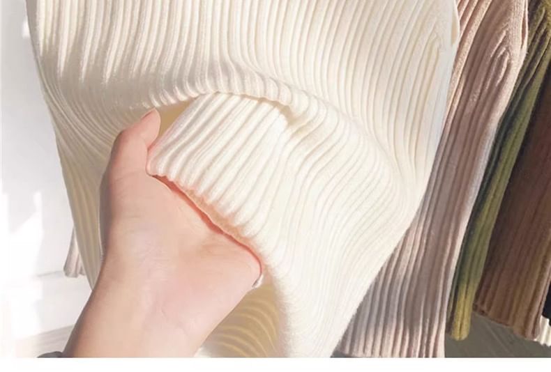 Neck Knit Tank Plain Ribbed Crew Top