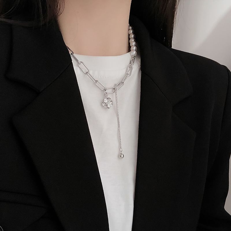 Sample Rhinestone Faux Pearl Chain Necklace