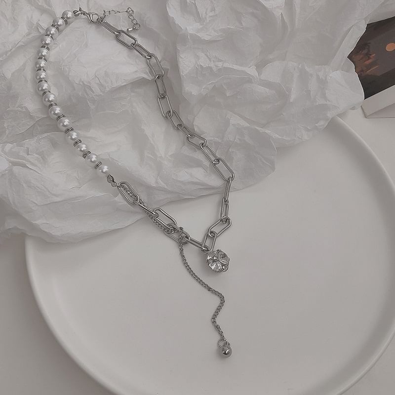 Sample Rhinestone Faux Pearl Chain Necklace