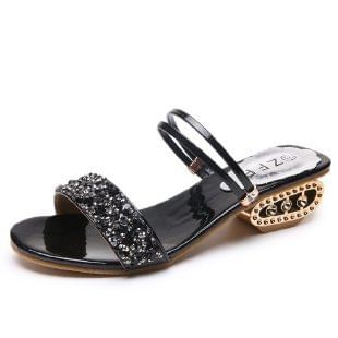Low Sequin Heel Sandals