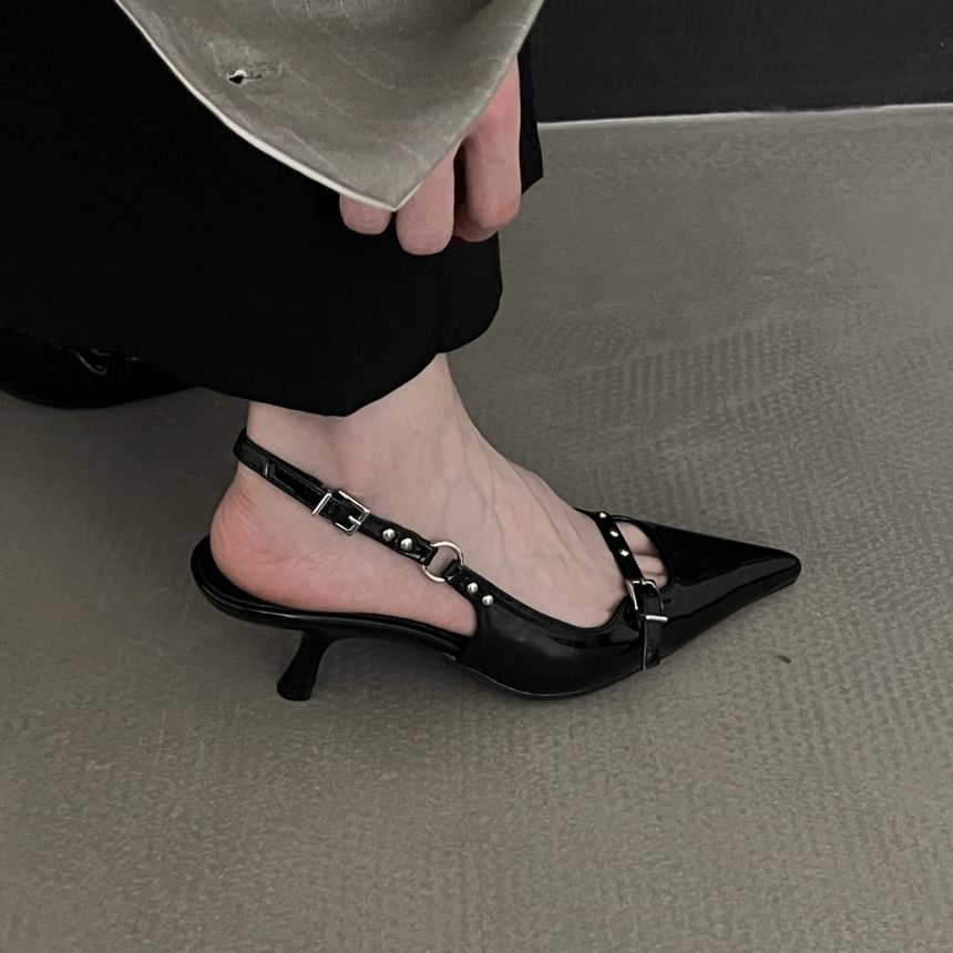 Kitten Heel Pointed Slingback Sandals