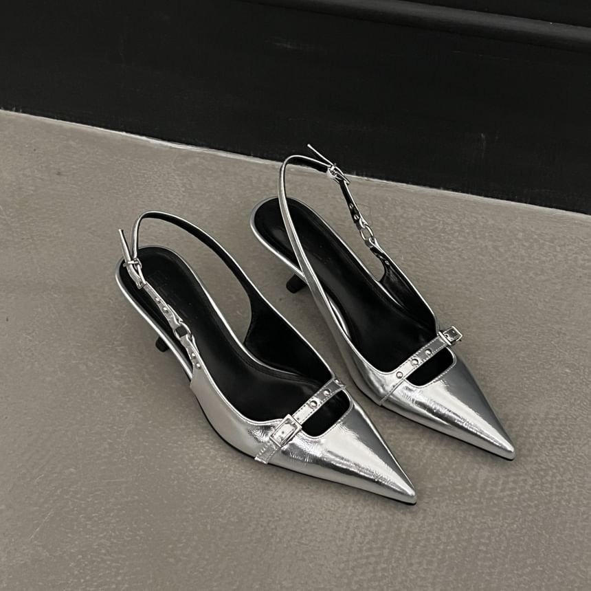 Kitten Heel Pointed Slingback Sandals
