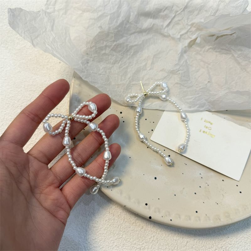 Earring Faux Pearl Bow Dangle