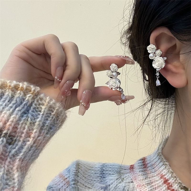Floral Cuff Faux Alloy Ear Pearl