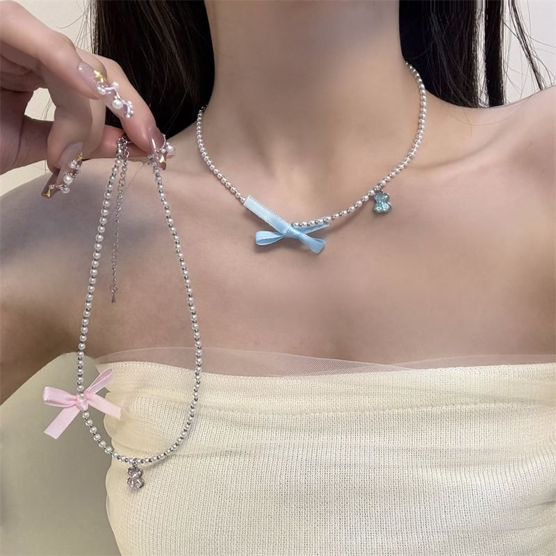 Choker Faux Ribbon Resin Pearl