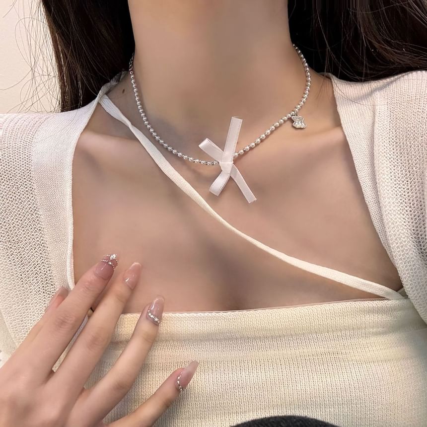 Choker Faux Ribbon Resin Pearl