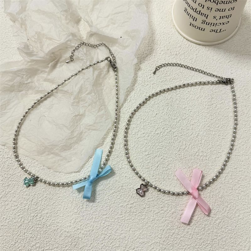 Choker Faux Ribbon Resin Pearl