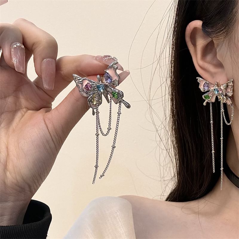 Choker Alloy / Faux Butterfly Threader Leather Earring