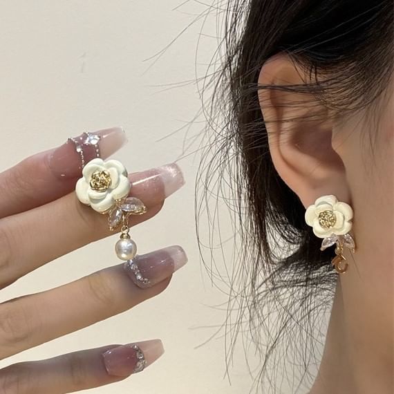 Drop Floral Alloy Earring Faux Pearl