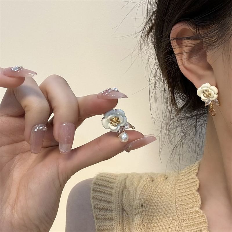 Drop Floral Alloy Earring Faux Pearl