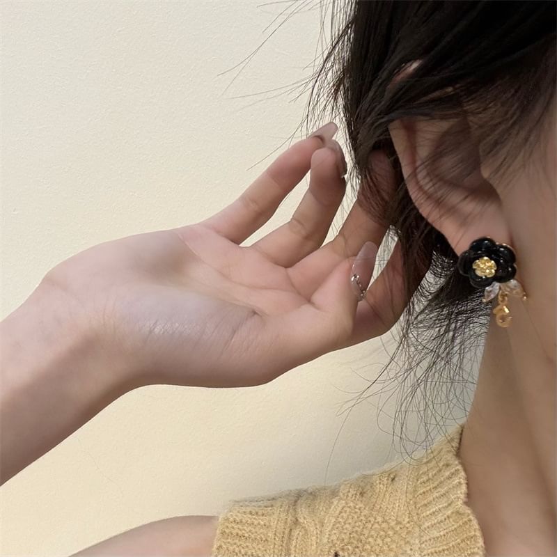 Drop Floral Alloy Earring Faux Pearl