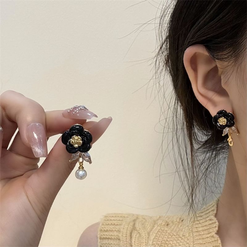 Drop Floral Alloy Earring Faux Pearl