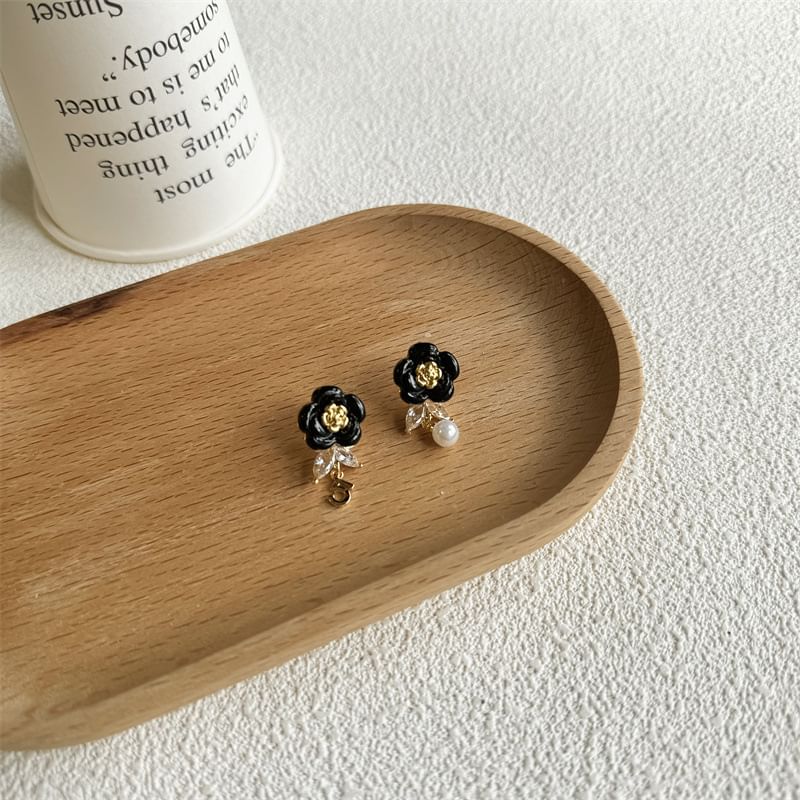 Drop Floral Alloy Earring Faux Pearl