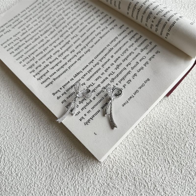 Rhinestone Alloy Earring Dangle Bow