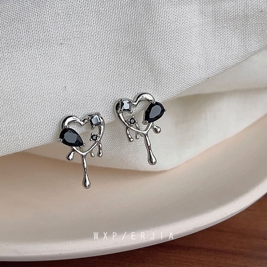 Alloy Melting Earring Stud Rhinestone Heart