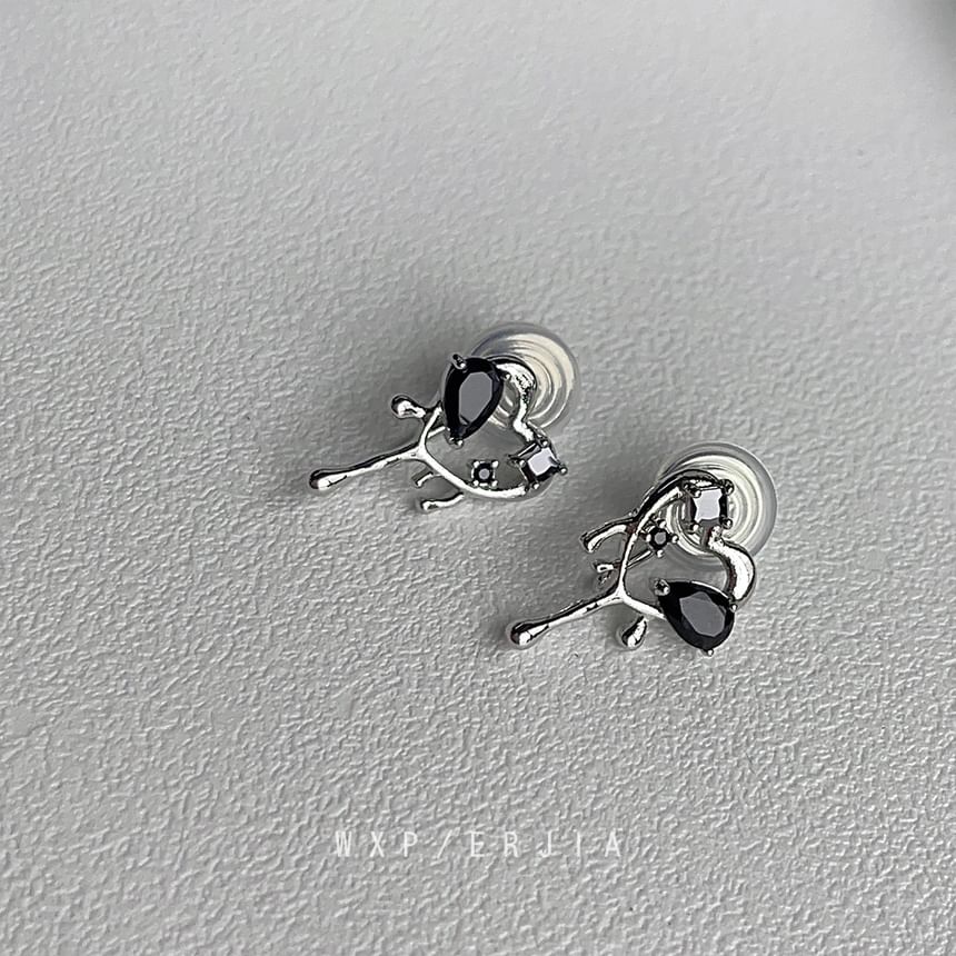 Alloy Melting Earring Stud Rhinestone Heart