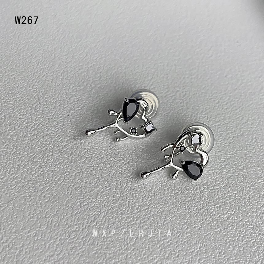Alloy Melting Earring Stud Rhinestone Heart