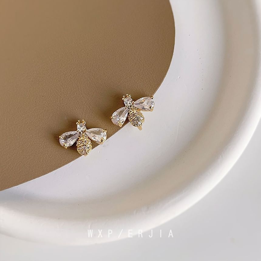 Rhinestone Alloy Earring Bee Stud