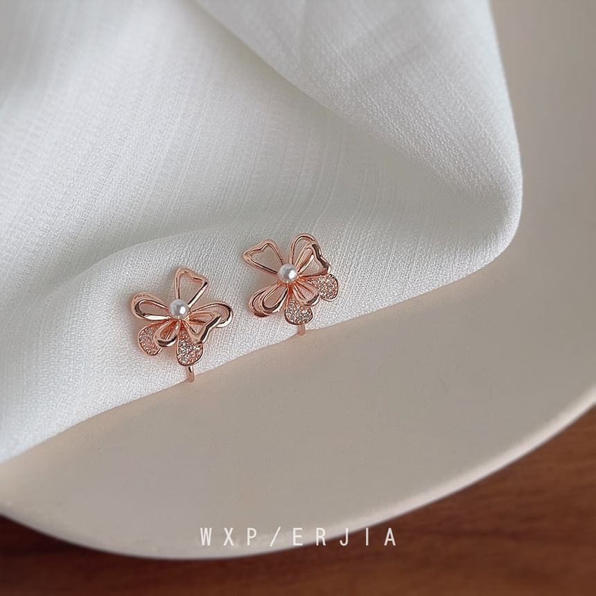 Faux Floral Earring Stud Alloy Pearl