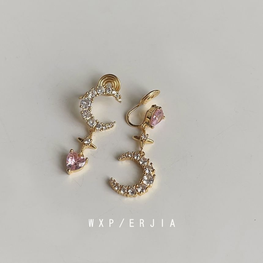 Alloy Asymmetrical Star Rhinestone Moon Earring Dangle