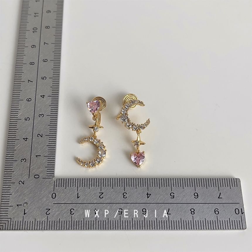 Alloy Asymmetrical Star Rhinestone Moon Earring Dangle