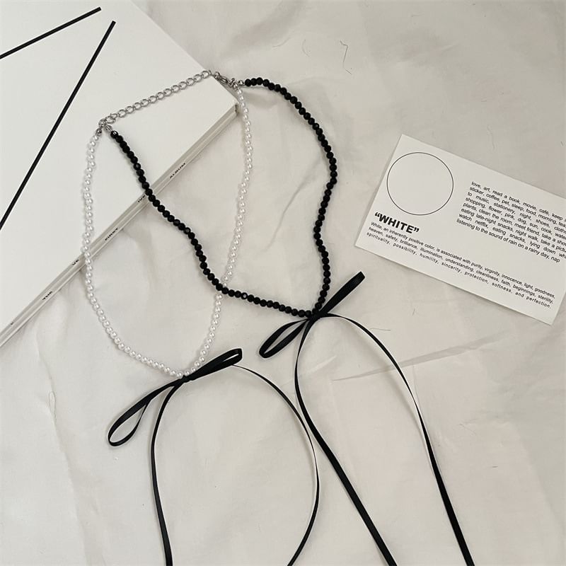 Pearl Bow Necklace Faux