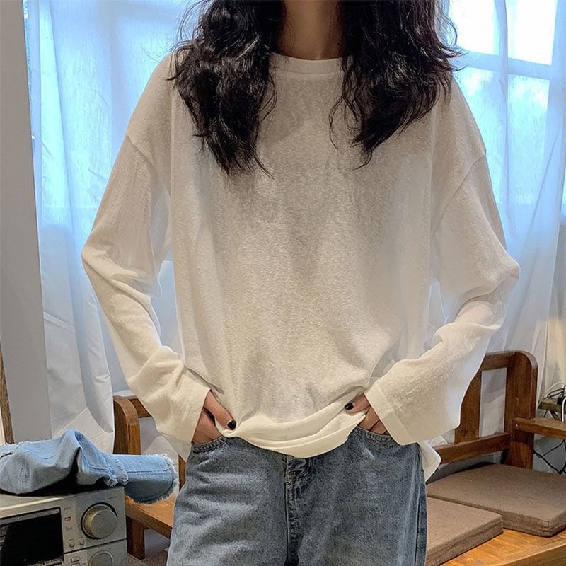 Plain Tee Crew Oversized Long-Sleeve Neck
