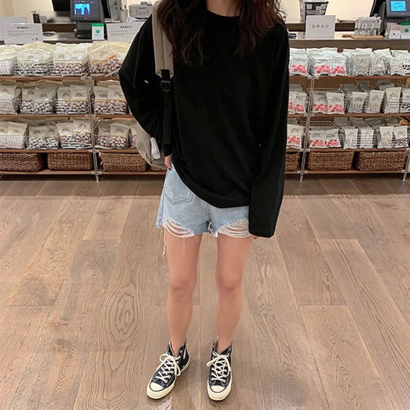 Plain Tee Crew Oversized Long-Sleeve Neck