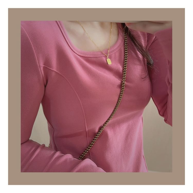 Asymmetrical T-Shirt Scoop Long-Sleeve Plain Neck