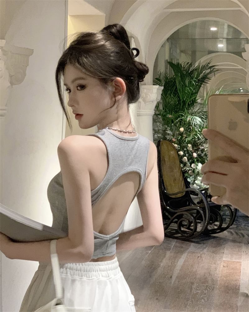 Top Tank Back Crop Plain Open
