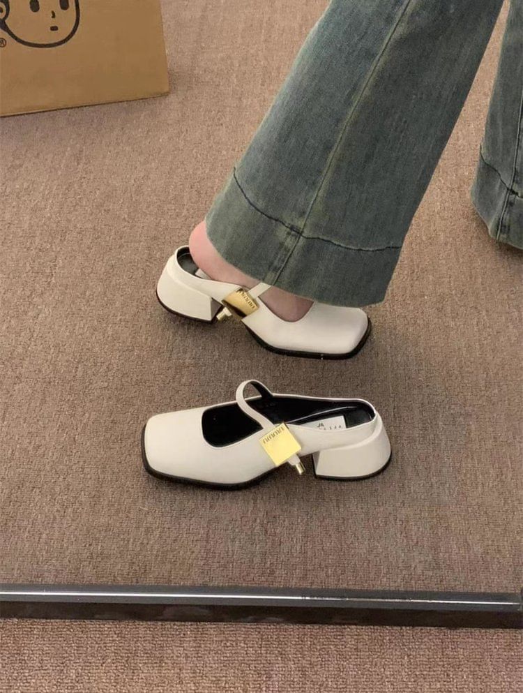 Toe Mules Heel Square Chunky
