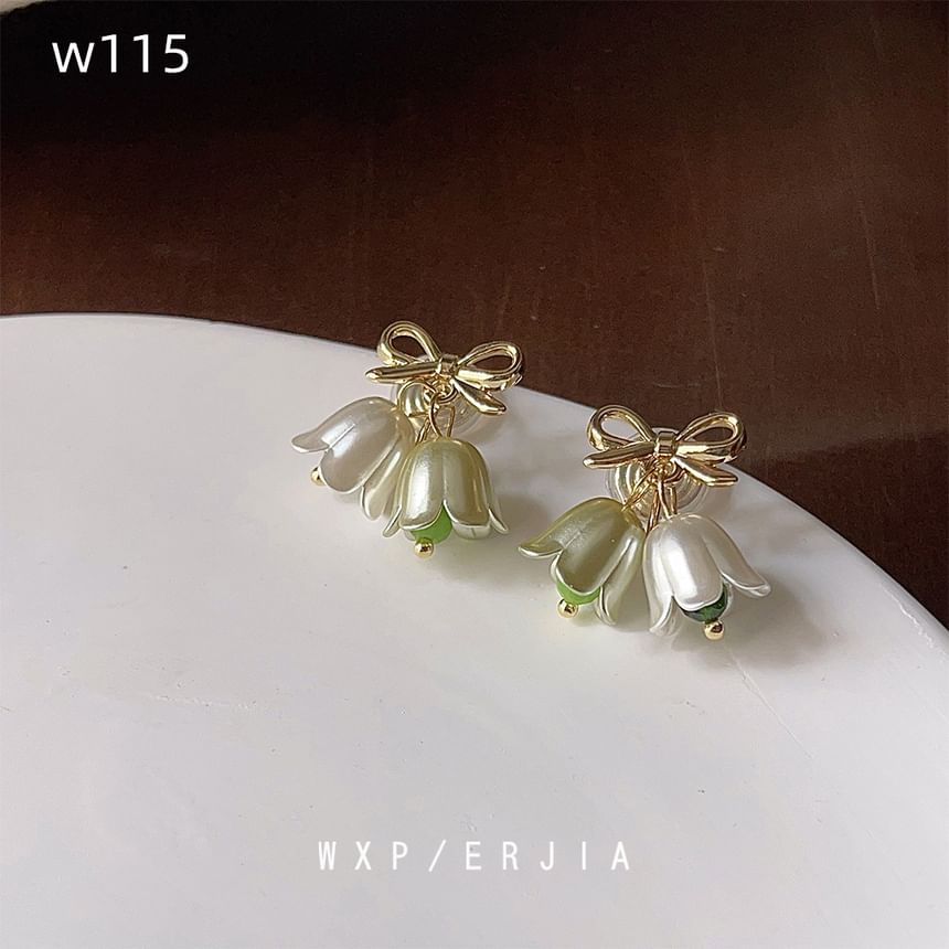 Bow Earring Alloy Drop Floral