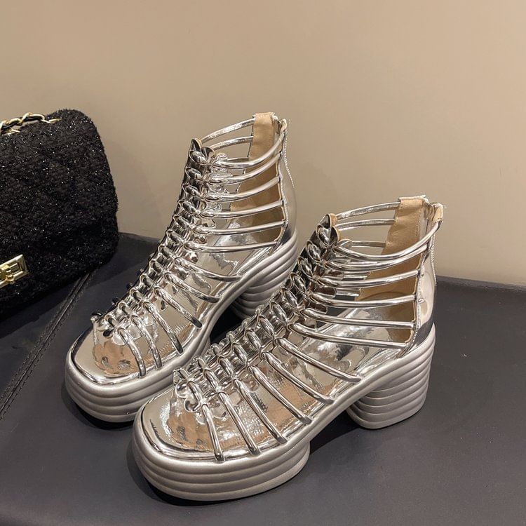 Heel Platform Block Plain Sandals