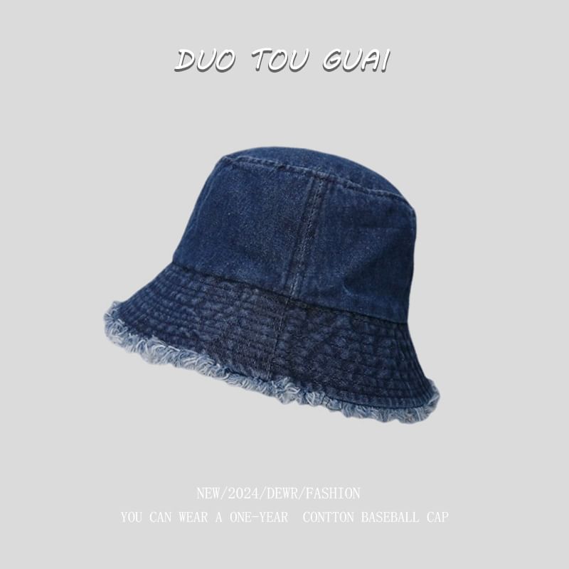 Washed Bucket Hat Denim Frayed
